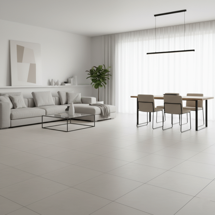 Porcelanato unicolor hueso 60x60 cm brillante, ideal para salas, comedores, locales comerciales y dormitorios. Encuentalo en www.marketceramico.com