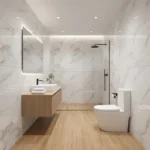 Porcelanato Vitri Calacatta Gold 60x60 cm brillante con vetas grises y doradas, diseño tipo mármol calacatta, 4 caras variadas.