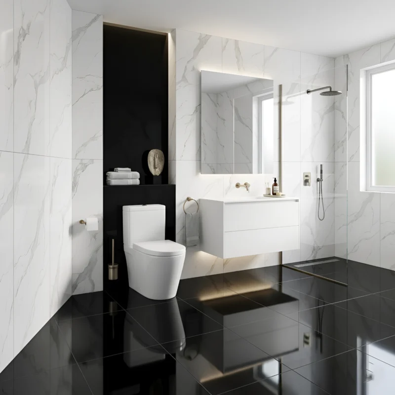 Porcelanato negro brillante 60x60 cm acabado espejo para pisos y paredes moderno elegante Market Cerámico Perú