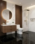 Porcelanato Vitri Reina Negro 60x60 cm brillante marmolizado con vetas blancas para pisos y paredes de tránsito medio en Perú Market Cerámico