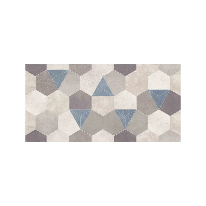 Cerámico Wallconcret New Hexagonal Grey 30x60 cm brillante para pared, diseño tipo cemento con patrón hexagonal en tono gris moderno
