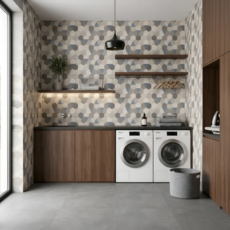 Cerámico Wallconcret New Hexagonal Grey 30x60 cm brillante para pared, diseño tipo cemento con patrón hexagonal en tono gris moderno