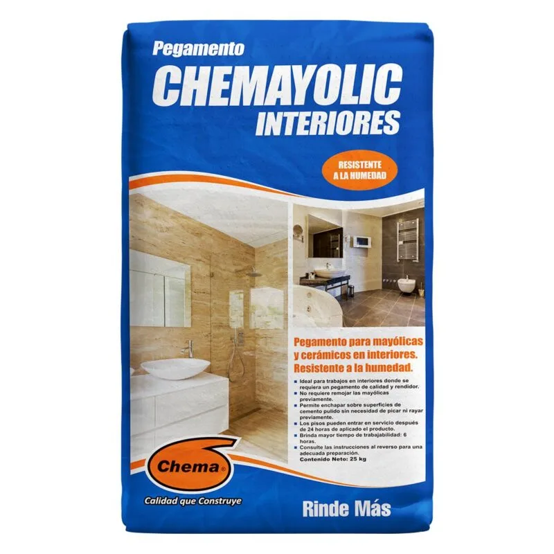 Pegamento Chemayolic Interiores gris 25 kg para cerámicos y mayólicas | Market Cerámico