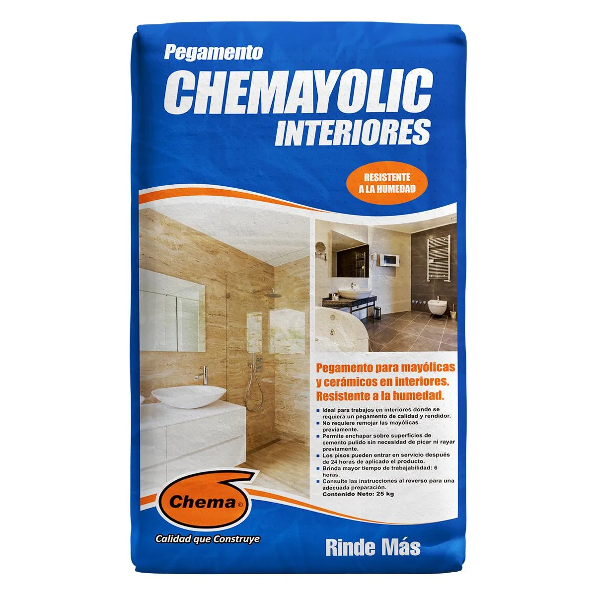 Pegamento Chemayolic Interiores gris 25 kg para cerámicos y mayólicas | Market Cerámico
