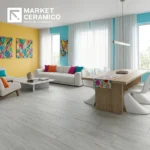 Tablón cerámico tipo madera Larice II gris 30×60 cm, acabado mate, seis caras variadas, ideal para pisos de tránsito alto.