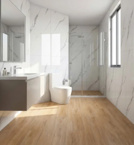 Tablón cerámico tipo madera Larice II perla 30×60 cm, acabado mate, 6 caras variadas, ideal para paredes pisos de tránsito medio.