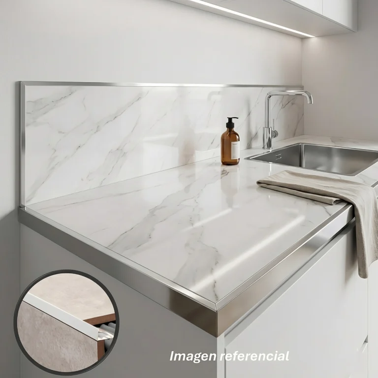 Perfil de aluminio brillante Tipo L para porcelanato y ceramicos.