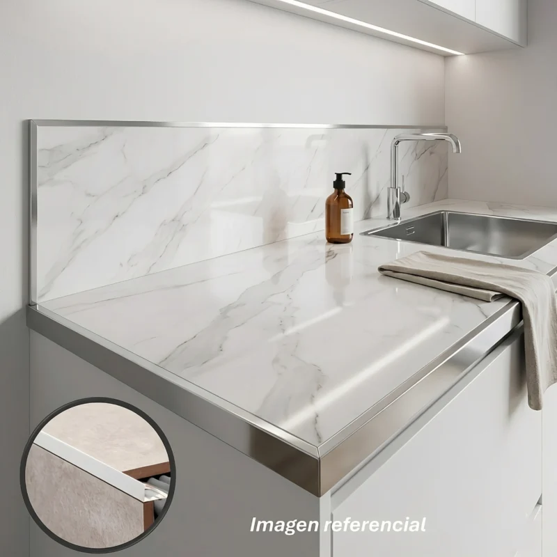 Perfil de aluminio brillante Tipo L para porcelanato y ceramicos.