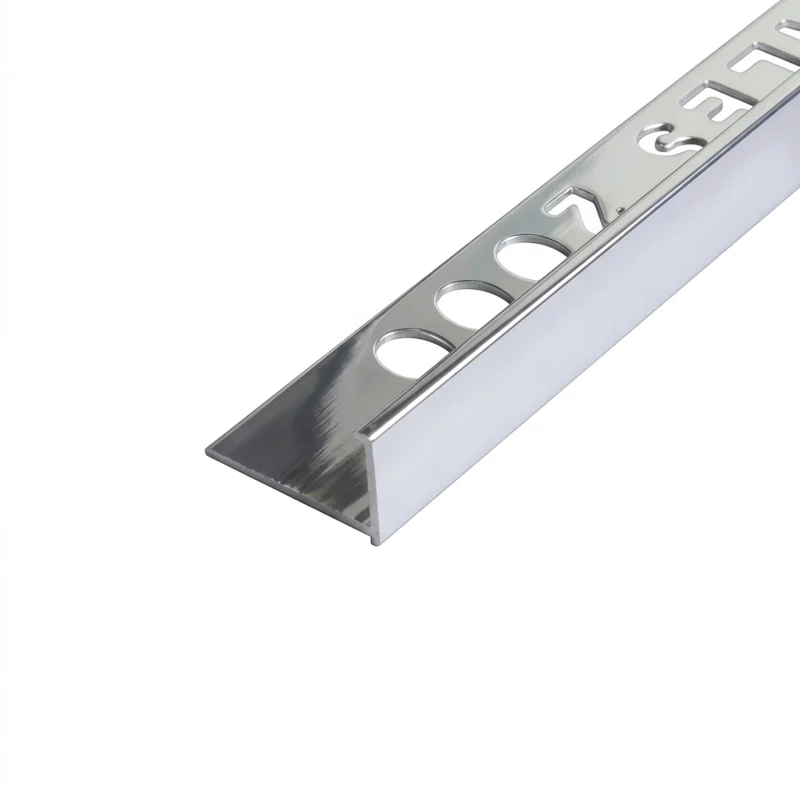 Perfil de aluminio brillante Tipo L para porcelanato y ceramicos.