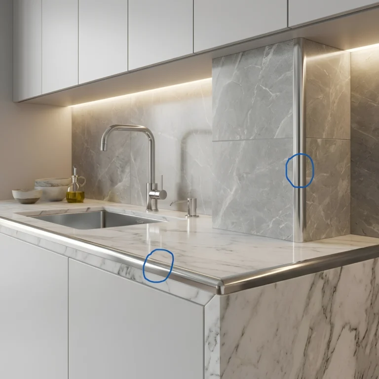 Perfil de aluminio brillante para porcelanato y ceramicos.