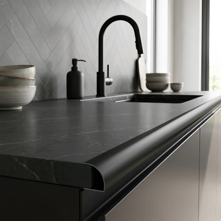 Perfil de aluminio mate negro para porcelanato y ceramicos.