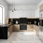 Porcelanato Vitri Alicante Negro 60x60 brillante tipo mármol negro con vetas blancas y caras variadas para pisos y paredes.