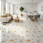 Porcelanato Vitri Esfera Brown 60x60 cm brillante con diseño marmoleado marrón para pisos y paredes de baños, cocinas, salas y espacios modernos.