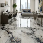 Porcelanato Vitri Marea Blue 60x60 cm brillante marmolizado con vetas azules y diseño elegante para pisos y paredes
