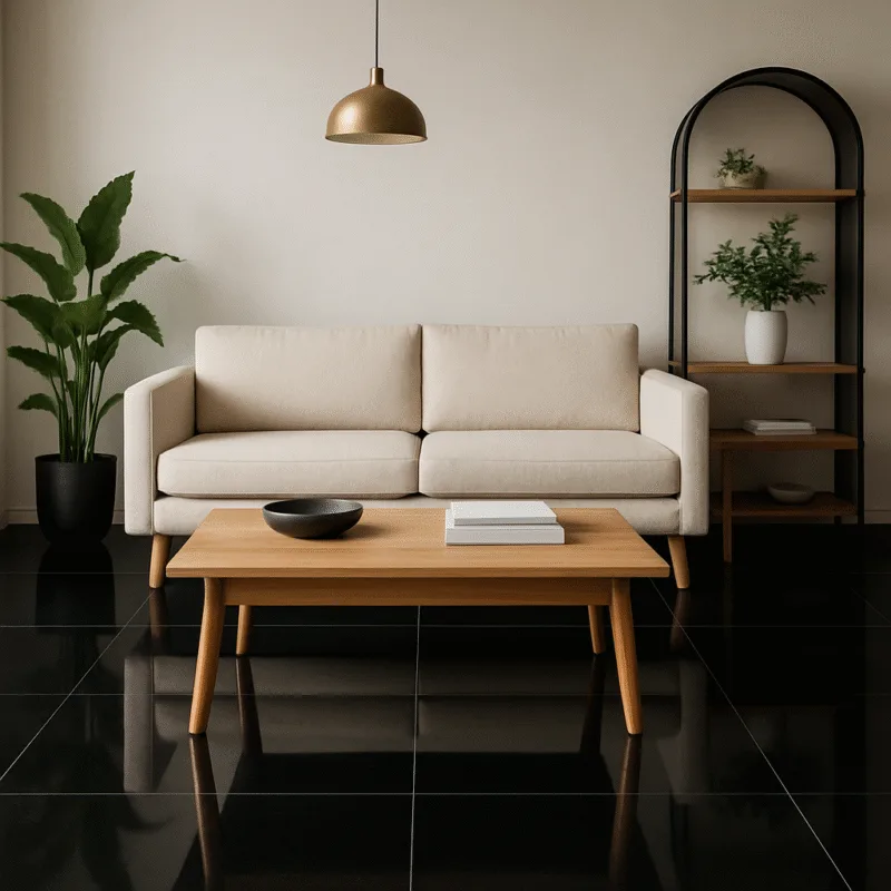 Porcelanato negro brillante 60x60 cm acabado espejo para pisos y paredes moderno elegante Market Cerámico Perú