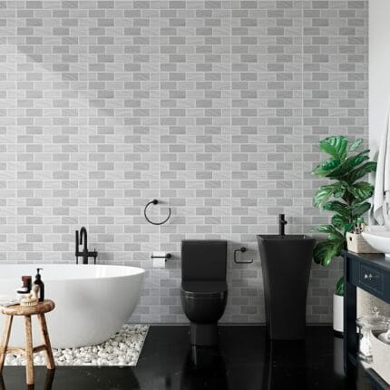 Mayolica brick ondas plata 30x60 cm, con acabado brillante para muros modernos y elegantes. Encuéntralo en www.marketceramico.com
