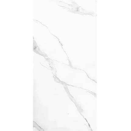 Porcelanato vitrificado Carrara White 60x120, acabado brillante tipo mármol blanco con vetas grises, ideal para pisos y paredes elegantes