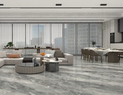 Porcelanato vitrificado Marble Grey de 60x120 cm con diseño tipo mármol gris y vetas suaves. Ideal para pisos y paredes. Disponible en Market Cerámico.