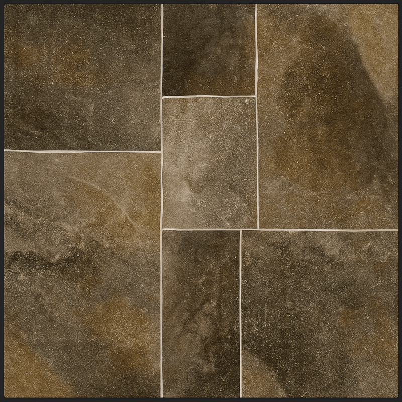 Terraza moderna con piso de porcelanato rústico 60x60 en tonos marrón y gris, ideal para exteriores elegantes y resistentes