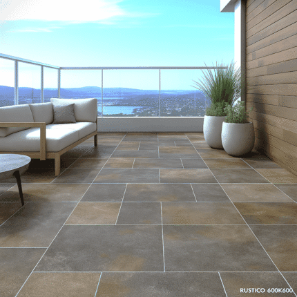 erraza con porcelanato rústico 60x60 en tonos marrón – MARKET CERÁMICO