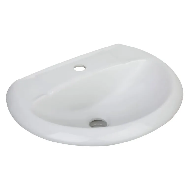 Lavatorio Eco Trebol: loza vitrificada, garantía de por vida, cambio de agua solo 2,5 L. Compacto, duradero y estilizado para baños exigentes