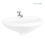 “Lavatorio Eco Trebol: loza vitrificada, garantía de por vida, cambio de agua solo 2,5 L. Compacto, duradero y estilizado para baños exigentes