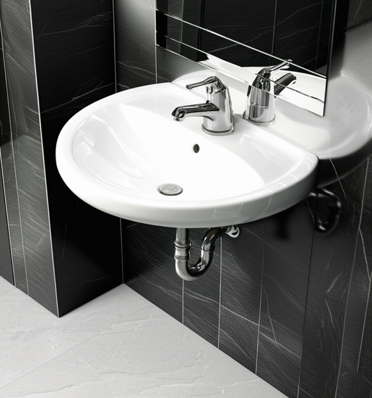 Lavatorio Eco Trebol: loza vitrificada, garantía de por vida, cambio de agua solo 2,5 L. Compacto, duradero y estilizado para baños exigentes
