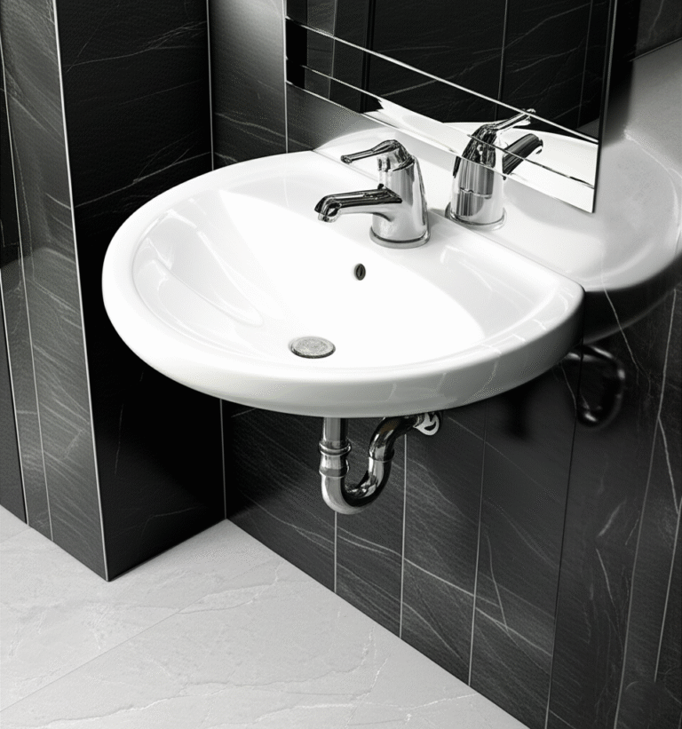 Lavatorio Eco Trebol: loza vitrificada, garantía de por vida, cambio de agua solo 2,5 L. Compacto, duradero y estilizado para baños exigentes