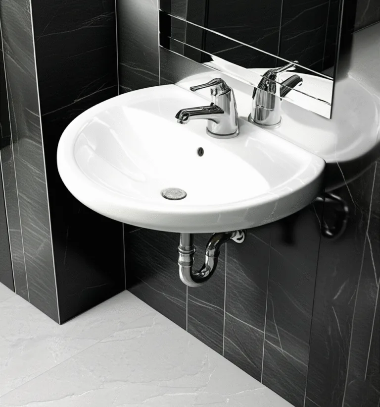 Lavatorio Eco Trebol: loza vitrificada, garantía de por vida, cambio de agua solo 2,5 L. Compacto, duradero y estilizado para baños exigentes