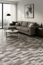 Piso para sala con diseño de listones de madera en tonos grises