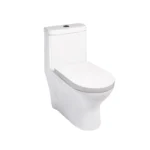 Inodoro One Piece Livenza Blanco Trébol con descarga dual y diseño minimalista para baños modernos.