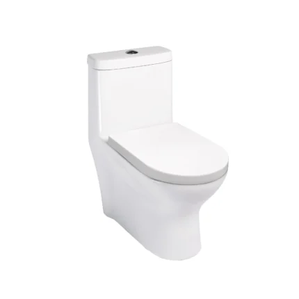 Inodoro One Piece Livenza Blanco Trébol con descarga dual y diseño minimalista para baños modernos.