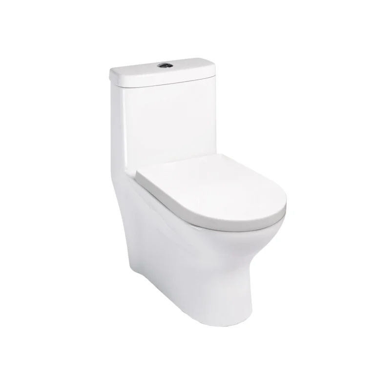 Inodoro One Piece Livenza Blanco Trébol con descarga dual y diseño minimalista para baños modernos.