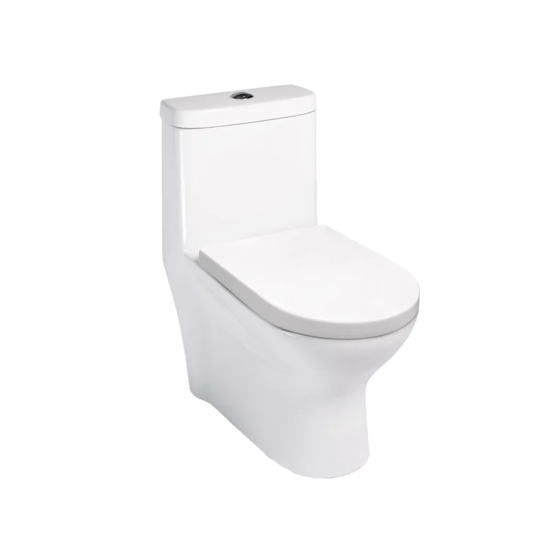 Inodoro One Piece Livenza Blanco Trébol con descarga dual y diseño minimalista para baños modernos.
