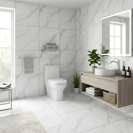 Inodoro One Piece Livenza Blanco Trébol con descarga dual y diseño minimalista para baños modernos.