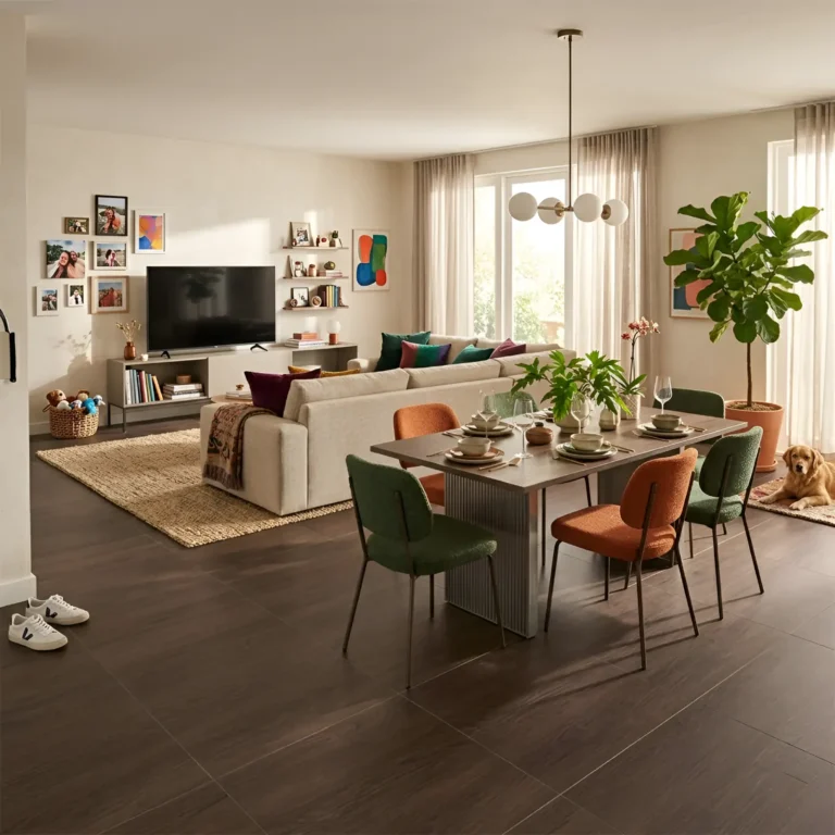 Porcelanato nogal café 60x60 tipo madera mate con caras variadas para pisos y paredes