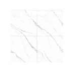 Porcelanato vitrificado Carrara White 60x60 cm, imita al mármol natural. Su fondo blanco con vetas grises claras fluye con naturalidad.