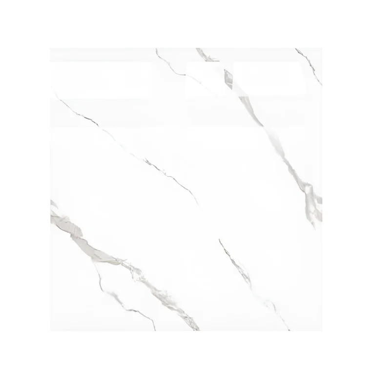 Porcelanato vitrificado Carrara White 60x60 cm, imita al mármol natural. Su fondo blanco con vetas grises claras fluye con naturalidad.