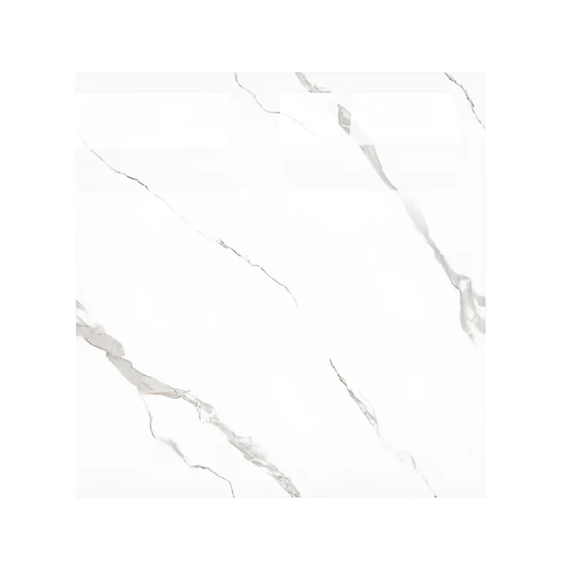 Porcelanato vitrificado Carrara White 60x60 cm, imita al mármol natural. Su fondo blanco con vetas grises claras fluye con naturalidad.