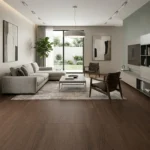 Porcelanato Vitri Nogal Café 60x60 mate tipo madera para pisos y paredes de alto tránsito con diseño natural y elegante.