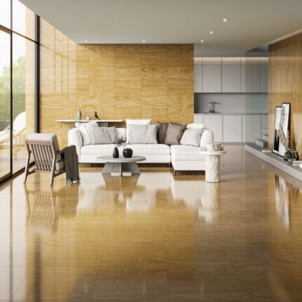 Piso Cerámico amber beige 60x60, acabado brillante de tránsito medio. Ideal para salas, baños y cocinas. Encuéntralo en www.marketceramico.com
