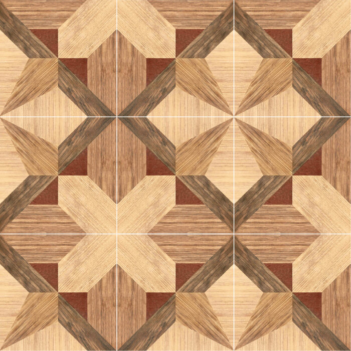 Cerámico madera piso Atlanta Natural 45×45 cm – diseño geométrico en tonos cálidos tipo parquet, ideal para salas y comedores. Disponible en MarketCerámico.com.