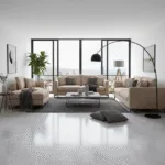 Piso Cerámico Colonia II Gris 60x60, acabado brillante con vetas marmolizadas para interiores elegantes