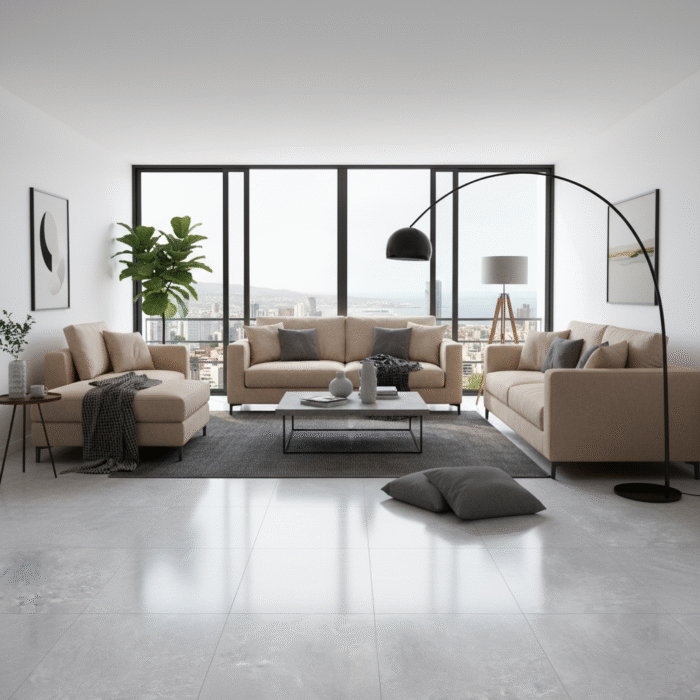 Piso Cerámico Colonia II Gris 60x60, acabado brillante con vetas marmolizadas para interiores elegantes