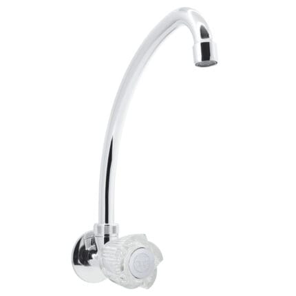 Llave dalia de pared para cocina en bronce cromado con perilla metálica y aireador. Encuéntralo en www.marketceramico.com