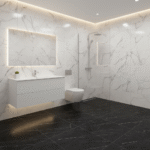 Cerámico marmolizado Marquina 60x60 cm color negro con vetas blancas, ideal para pisos y paredes modernas -MarketCeramico