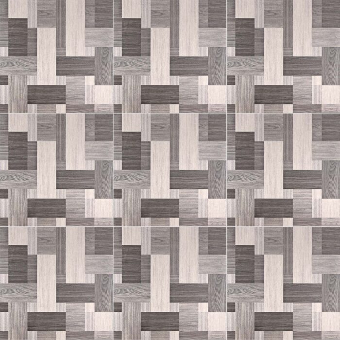 Cerámico Madera Requena Gris 60x60 con vetas blancas tipo parquet, acabado brillante para pisos internos