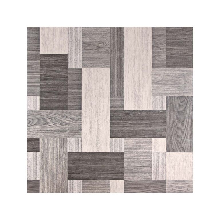 Cerámico Madera Requena Gris 60x60 con vetas blancas tipo parquet, acabado brillante para pisos internos
