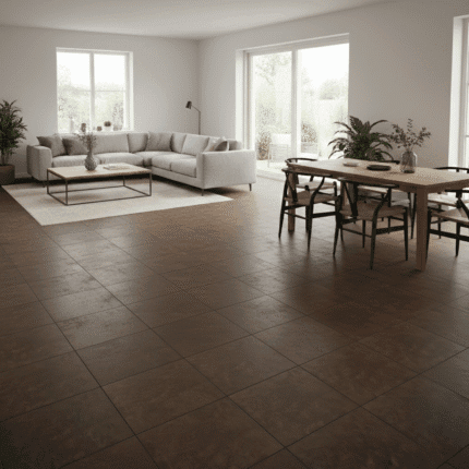 Piso Cemento marrón 5x45 cm mate con puntos pronunciados, resistente para sala, baños. Encuentralo en marketcemico.com