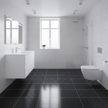 Piso piave negro 45×45 cm, elegante con diseño geométrico en tonos oscuros para pisos y paredes modernas. Disponible en MarketCerámico.com